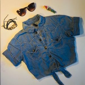 Denim Front Tie Crop Top